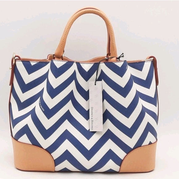 NWT CHEVRON BRENNA Dooney & Bourke Blue and Tan Chevron Tote - Picture 11 of 11